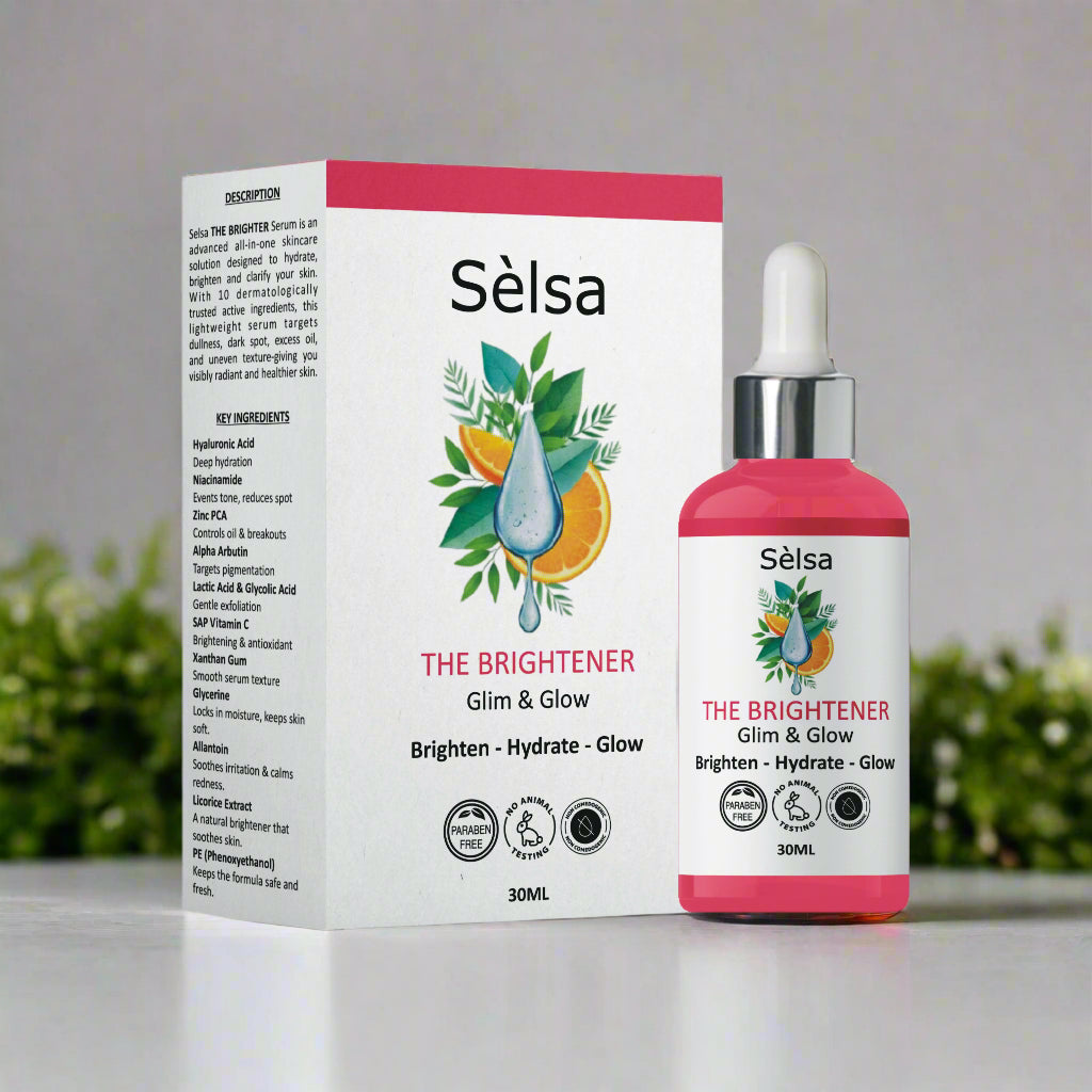 Glow Serum Pakistan Selsa The Brightener Glim & Glow Hydrating Brightening Face Serum Box Bottle